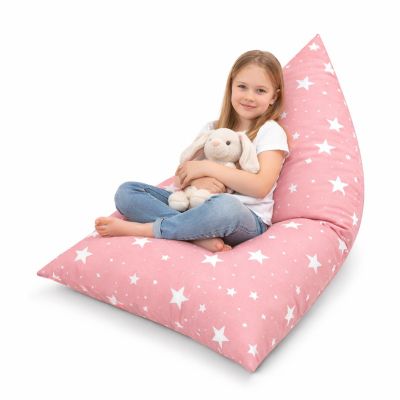 Детски Пуф Лежанка GINGER HOME Little Stars, 100% Памук, Розов Барбарон със Звезди, 127x81x76 см