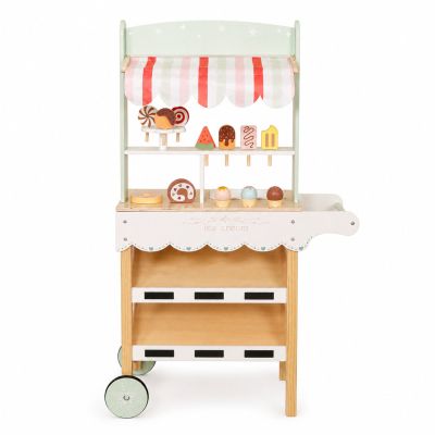 Детски Дървен Щанд за Сладолед GINGER HOME, Магазинче на Колела, MDF, 44/57x28x95.5 см, Монтесори Игра