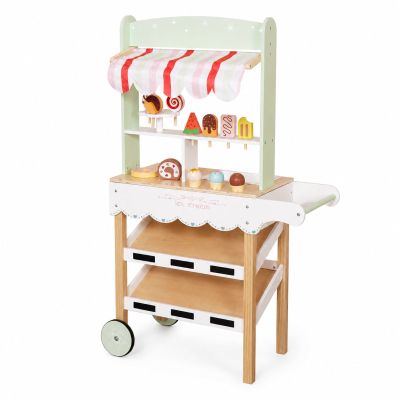 Детски Дървен Щанд за Сладолед GINGER HOME, Магазинче на Колела, MDF, 44/57x28x95.5 см, Монтесори Игра