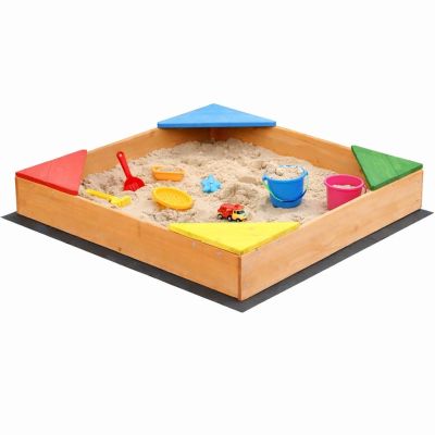 Детски дървен пясъчник GINGER HOME с 4 седалки – 90x90 см, за двор и градина