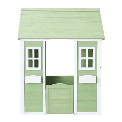Детска Дървена Къщичка за Игра на Открито GINGER HOME – Градинска Къща за Деца, Зелено и Бяло, 107×90×144 см