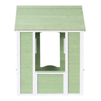 Детска Дървена Къщичка за Игра на Открито GINGER HOME – Градинска Къща за Деца, Зелено и Бяло, 107×90×144 см