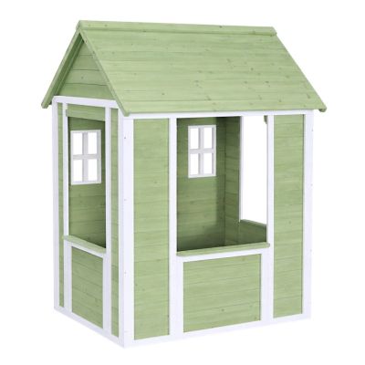 Детска Дървена Къщичка за Игра на Открито GINGER HOME – Градинска Къща за Деца, Зелено и Бяло, 107×90×144 см